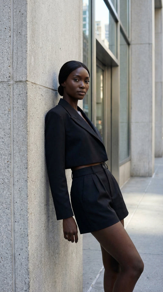 Black Duo Set - Cropped Blazer & Shorts