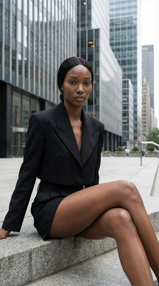 Black Duo Set - Cropped Blazer & Shorts