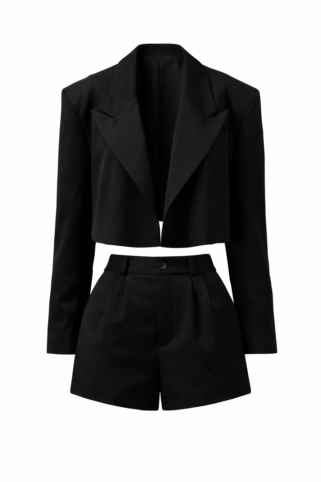 Чорний подвійний комплект – укорочений блейзер і шорти