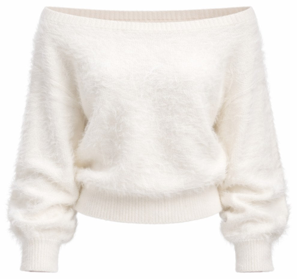 Fluffy sweater in cream, product view