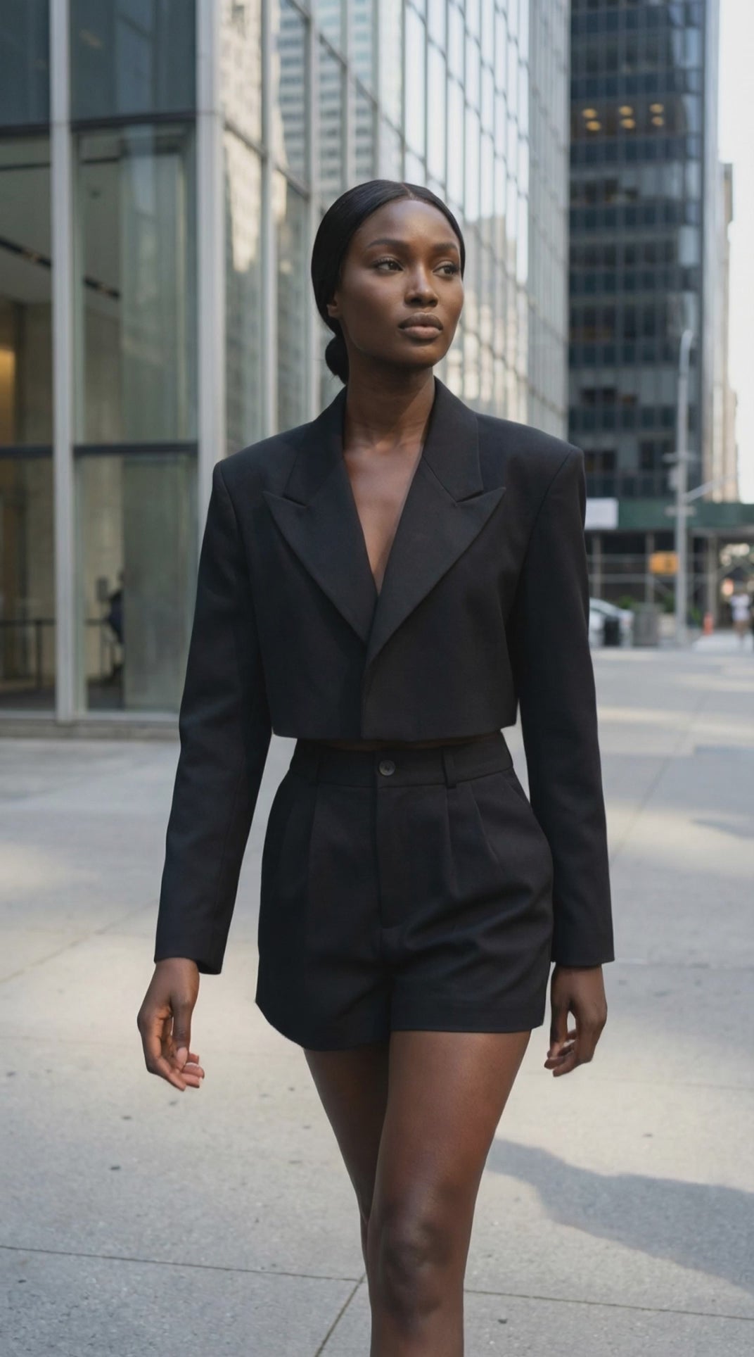 Чорний подвійний комплект – укорочений блейзер і шорти